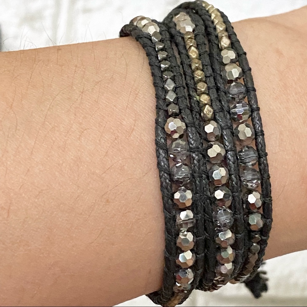 Katie Soleil Black Beads Triple Wrapped Beaded Cord Bracelet